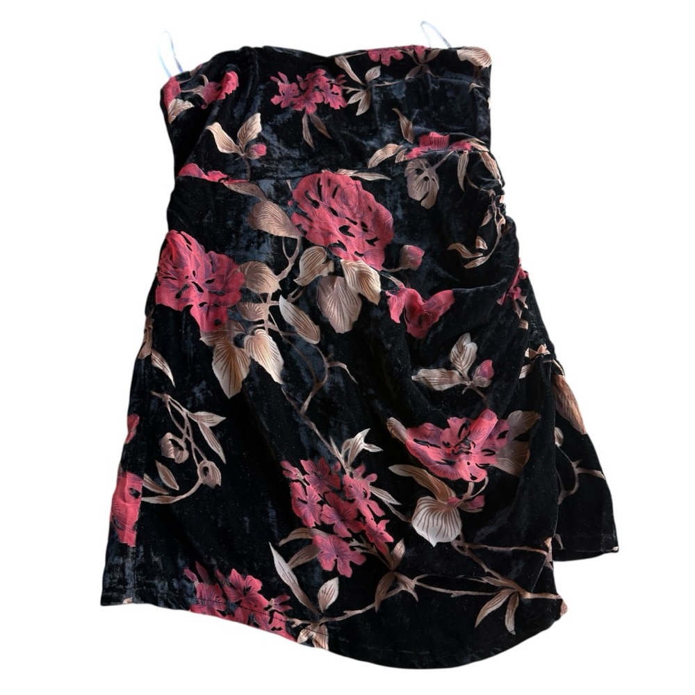 NWT Lulus Women’s Exquisite Black Floral Burnout‎ Velvet Strapless Dress Size L